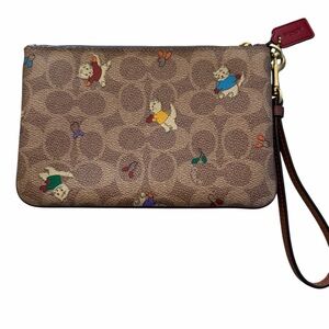 Coach Signature Canvas Wristlet with Cat Print - Brown